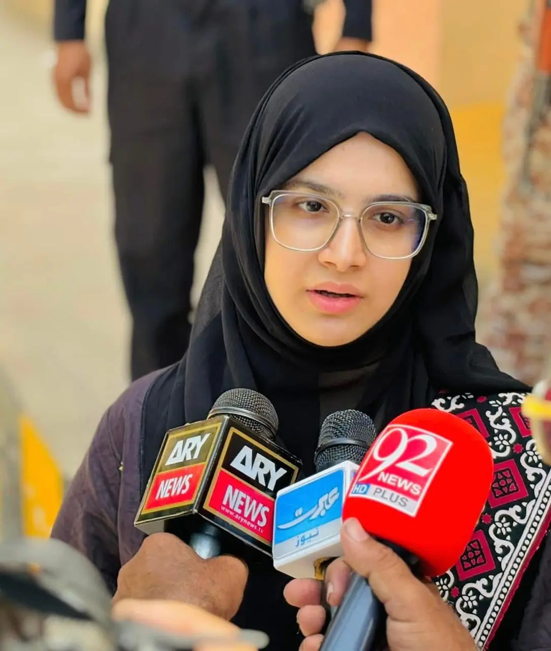 Umme Rubab Chandio speaking in a media interview